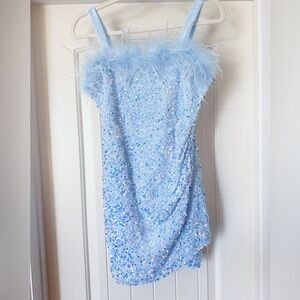 Poppies and Roses Plume-Trim Stretch Sequin Dress Size 14 EUC